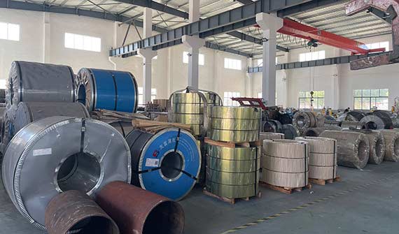 Steel strip and tinplate coils stored in the Haida Metal warehouse in Jiangyin